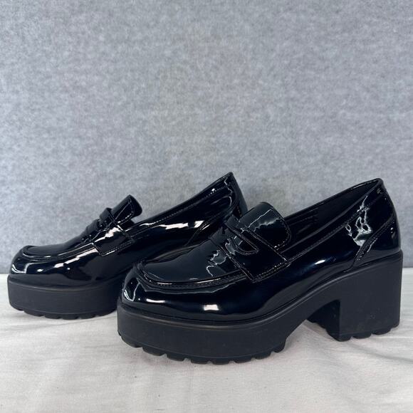 Cuccoo Women's sz 38 (US 7) Platform Patent Black Chunky Heel Loafer BusChic - Picture 2 of 13